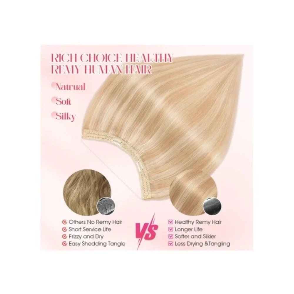 Rich Choices 18in Halo Hair Extensions Remy Human Hair Ash Blonde 18P613